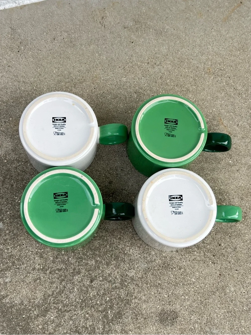 IKEA Stackable Porcelain Mugs Green and White